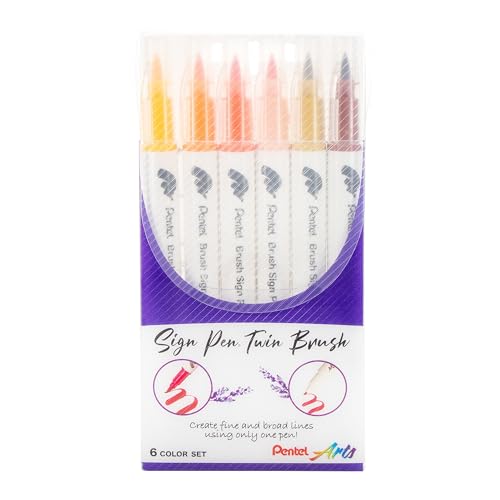 Pentel Arts Sign Pen Twin Brush, Pack of 6 Pens, Yellow Hues (SESW30CPC6-5)