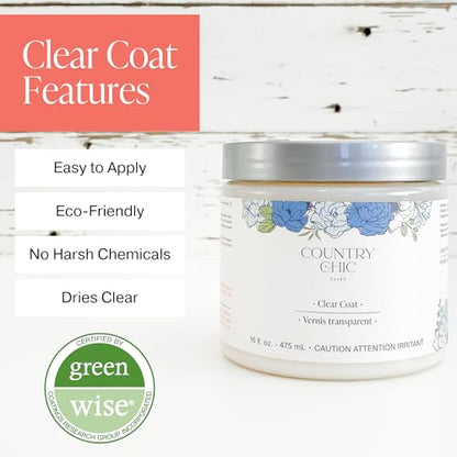 Clear Coat Pint (16oz) - Eco-Friendly Clear Satin Sheen Top Coat for Chalk Style Wood Furniture Paint, Non-Yellowing Waterproof Finish, Easy Application - size: 16 Fl Oz (Pack of 1)