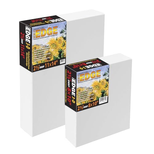 Creative Mark The Edge Deluxe Cotton 2-1/2 in. Deep Stretched Canvas for Painting, 5x5 3-Pack, 14oz. Primed Weight, Universal Archival Priming, Medium Tooth, Frameless Artwork Canvas for Painters