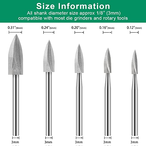 Wood Carving Drill Bits Set for Dremel Rotary Tool 5Pcs Engraving Drill Accessories Bit Wood Crafts Grinding Woodworking Tool with 1/8” Shank for DIY Carving Drilling Micro Sculpture