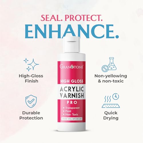 GRANOTONE Clear Coat Acrylic High Gloss Varnish Finish 3.38 fl oz 100 ML Non Yellowing Non Toxic Anti Crazing Artist Varnish for Acrylic Painting Pro and Hobby Artists! - style: High Gloss