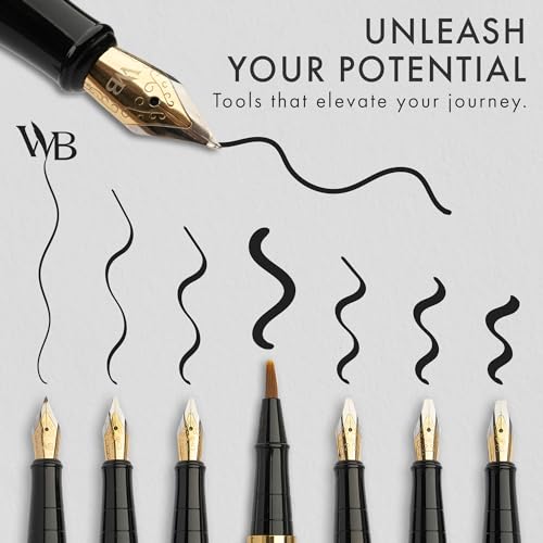 Wordsworth & Black Calligraphy Pen Gift Set, Includes Bottle, 6 Cartridges, Refill Converter, 6 Replacement Nibs, Premium Package, Journaling, Smooth Writing Pens [Black Gold] - color: Black Gold