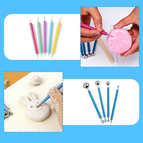 12PCS Dotting Tools Set, Clay Sculpting Tools with Double-Sided Ball Tips & 1.7OZ Air Dry Clay Glaze for Rock Painting, Pottery Embossing, Canvas Drawing & Clay Modeling Kit for Artists and Crafters