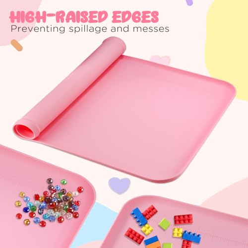 Silicone Painting Mat with Raised Sides, 24" x 16" Playdoh Art Mat | Food-Grade Silicone Art Mat for Crafts, Protects Table From Spills, Stains, Paint Mats for Clay, Jewelry-Making - color: Pink