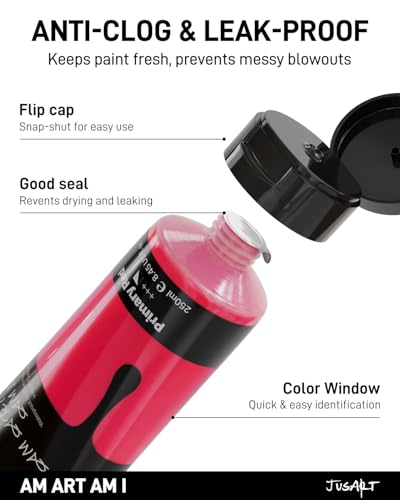 JusArt Red Acrylic Paint, 8.45oz/250ml Large Tube, Heavy Body Rich Pigment, Non-Toxic, Non-Fading Craft Paint for Canvas Wood Metal Fabric Ceramics, Art Supplies for Adults Artists Beginner - color: Red