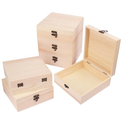 GNIEMCKIN 6 Pack Wooden Box, Unfinished Unpainted Wood Boxes for Crafts, DIY Projects, and Jewelry Storage (7x7x3 inch) - size: 6 Pack (7x7x3 inch)