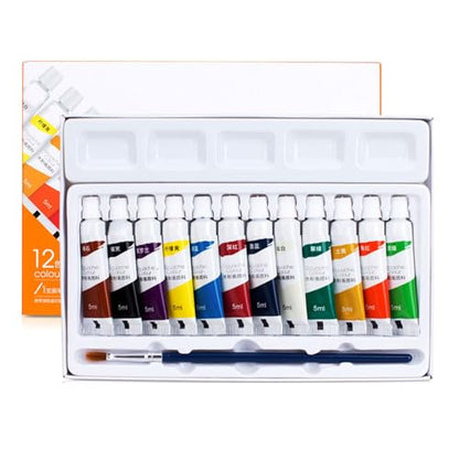 Gouache Paint Set with Brush for Artist Beginner 12 Color Gouache Pigment for Painting Art Illustrations Watercolor Set