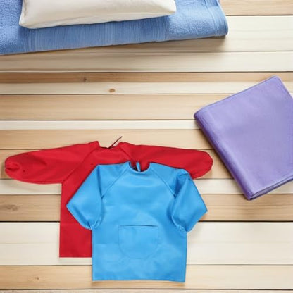2pcs Long Sleeve Waterproof Painting Aprons with Pocket, Comfortable Polyester Material, Stain Prevention for Cooking and Art Activities, Full Coverage Aprons