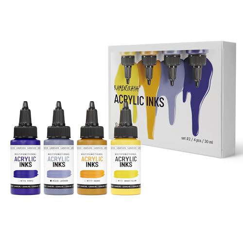 Kamenskaya Acrylic Inks for Artists - Acrylic Ink Set, Color Combination #2-4 pcs. 1 Fl Oz (30 ml) Each - color: Color Combination #2, style: Core Line