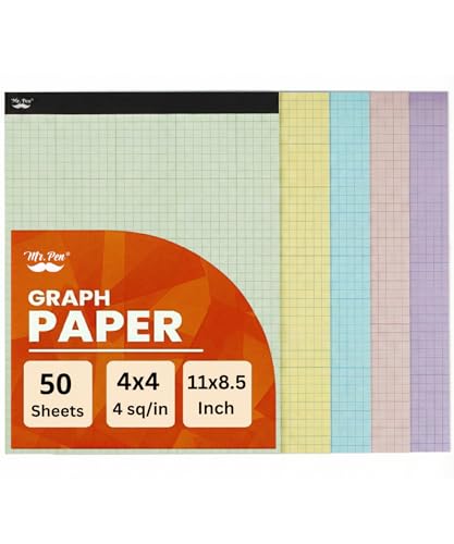 Mr. Pen- Graph Paper Pad, 17x11 Inches, 4x4 (4 Squares per Inch), 22 Sheets | Ideal for Math, Graphing and Sketching, Grid Paper for Students, Engineers, Artists - color: Pastel, size: 11"x8.5", 4 sq/in