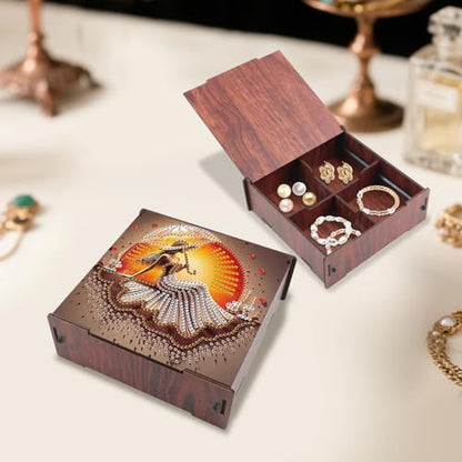 AiYuanzsh DIY Diamond Art Storage Box, Sunset Lady Design Wooden Diamond Painting Case with Flip-Top Lid and 4 Divided Compartments, Desktop Craft, Jewelry and Accessories Supplies Storage Container - color: Sunset Lady