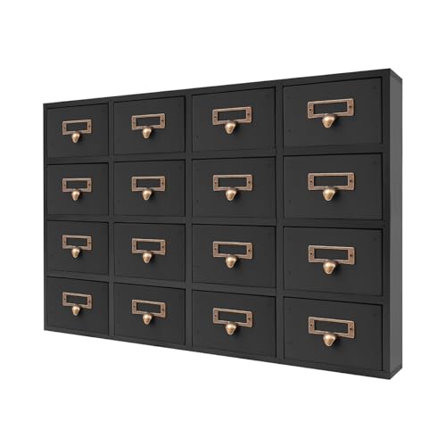 Desk Drawer Organizer | 16 Drawers Apothecary Cabinet | Apothecary Supplies Vintage Chests | Desktop Chest Drawer | Wooden Desk Drawer Organizer for Tea Collection, Stationery (Black1-16 Drawers) - color: Black1-16 Drawers
