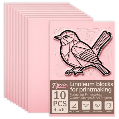 10Pcs 4"x6" Linoleum Blocks for Printmaking, Premium Rubber Linocut Block, Soft Relief Printing Supplies for Stamp Carving, Printing, DIY Crafts and Art Projects - color: linocut block 4x6x0.32in-10pcs