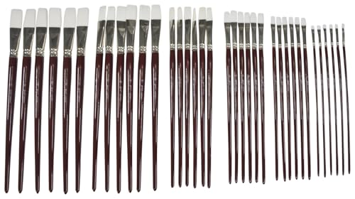 Sax Optimum White Synthetic Taklon Paint Brushes, Assorted Sizes, Red, Set of 72