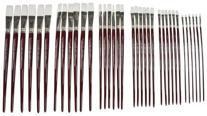 Sax Optimum White Synthetic Taklon Paint Brushes, Assorted Sizes, Red, Set of 72