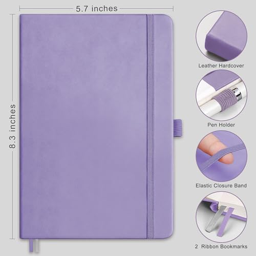 AHGXG Dotted Journal Notebook, 160 Numbered Pages, A5 Medium Size (5.7'' x 8.3''), 120 GSM Thick Paper, Leather Hardcover, for Journaling, Planning, Tracking (Light Purple) - color: Light Purple, style: Dotted
