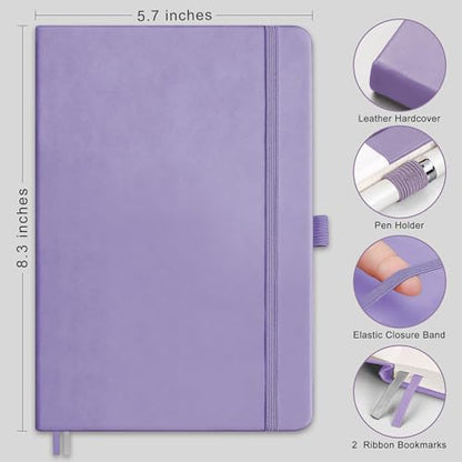 AHGXG Dotted Journal Notebook, 160 Numbered Pages, A5 Medium Size (5.7'' x 8.3''), 120 GSM Thick Paper, Leather Hardcover, for Journaling, Planning, Tracking (Light Purple) - color: Light Purple, style: Dotted