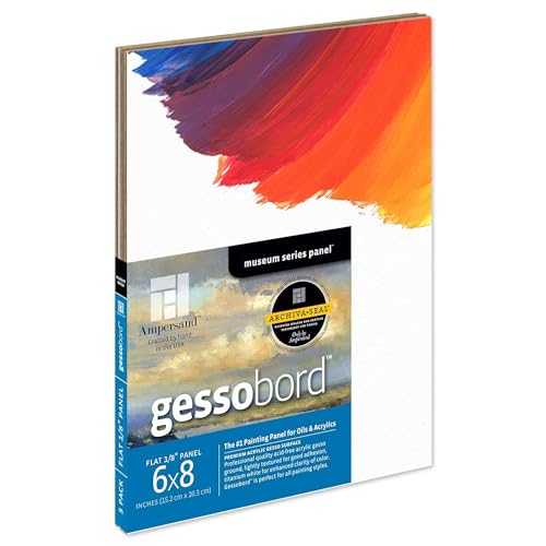 Ampersand Gessobord for Acrylic, Oil and Mixed Media, 1/8 Inch Depth, 6X8 Inch, Pack of 3 (GBS0608) - size: 6X8 Pack of 3, style: 1/8 Inch Depth