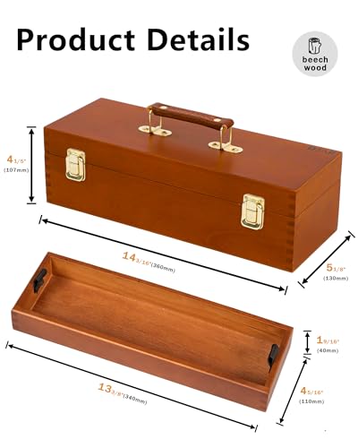 DJAR Multi-Function Artist Tool Box with Locking Clasps, Removable Tray Wooden Art Supply Box for Brushes, Pencils, Erasers,Artist Supplies Storage Organizer, Walnut - color: Walnut