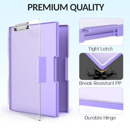 Sooez Clipboard with Storage, Heavy Duty Cleaview Clip Boards 8.5x11 with Dual Storage, Dry Erase Plastic Nursing Clipboard, High Capacity Clipboards Folder for Teacher Nurse, School & Office Supplies - color: Light Purple