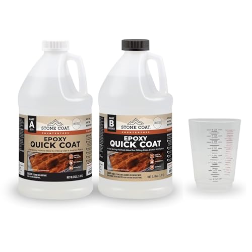 Stone Coat Quick Coat Epoxy Resin 1 Gallon + 25 Clear 8 oz Mixing Cups – Fast-Curing Epoxy Kit for River Tables, Geodes, Wood Projects, Jewelry & DIY Art