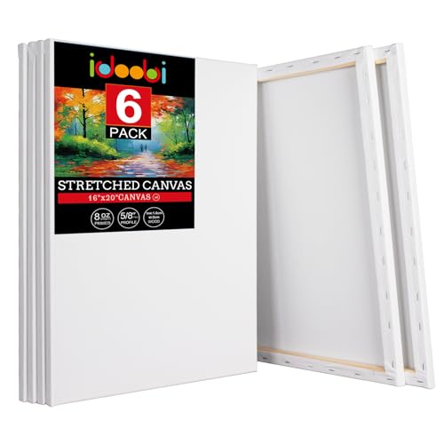 Stretched Canvases for Painting 6 Pack 16x20 100% Cotton Large Canvas Boards for Painting, White Painting Canvas for Oil, Acrylic Paint & Other Painting Media - size: 16x20 (6Pack)
