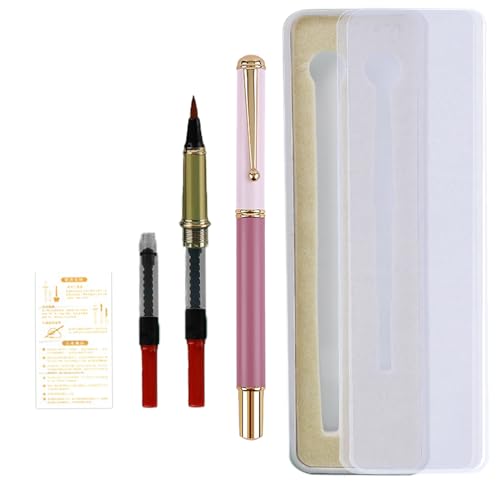Huakaile Portable Pocket Metal Fountain Brush Pen With Case, Refillable Flexible Tip for Calligraphy, Writing, Lettering, Illustration Art (1 Purple, 1 Tip, 3 Ink Converters) - color: 1 Purple Pen, 1 Pen Tip, 3 Ink Converters