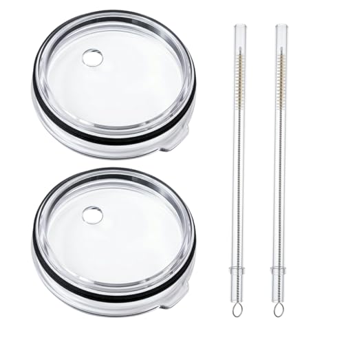 Upgraded 2 Pack for YETI Rambler Cup Replacement Lid with Straw, Compatible for 26 oz/30 oz/35 oz Tumblers, Spill Proof, Dishwasher Safe & Includes Brush