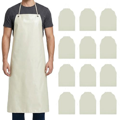 Xpose Safety Heavy Duty Vinyl Waterproof Aprons, White - For Home, Industrial and Commercial Use - Chemical Resistant - color: White, style: 12 Pack