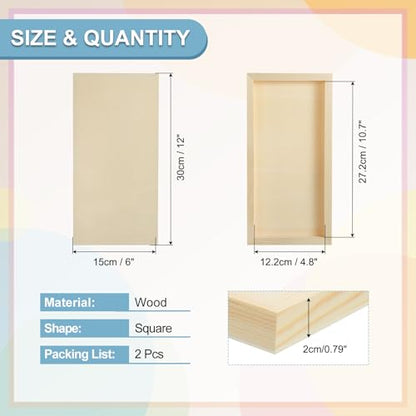 MECCANIXITY 2 Pack Wood Canvas Boards, 6x12 Inch Art Canvases Square Unfinished Wood Panel for Painting, Crafts, DIY Projects, Pouring Art - size: 6x12 Inch