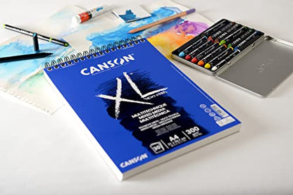 CANSON XL Textured Medium Grain 300gsm A4 Mixed Media White Paper Pad, 30 Sheets, for Professional Artists & Students - size: A4