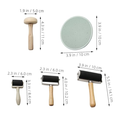 OFFSCH 5pcs Rubber and Wooden Roller Set for DIY Block Printing with Ink Rubbing Tool and Wooden Mushroom Roller, Multi-Size Crafting Stamping Accessories for Art Projects