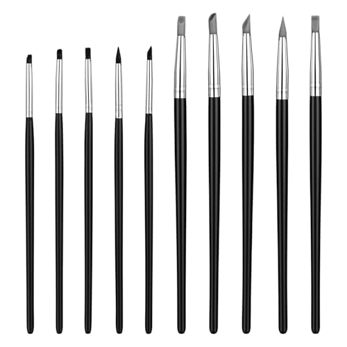 Silicone Paint Brush, 10Pcs Head Silicone Brushes for Crafts Rubber Paint Pens Flexible Clay Carving Tools for Sculpting Handicraft Pottery Handicraft Nail Art Artwork Acrylic Paints Gouache,5 Shapes