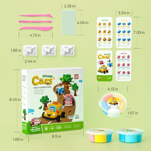 Air Dry Clay Kit for Kids - Pull Back Car Making, 3 Boxes Modeling Clay with Sculpting Tools, Base, Backing Board, Tutorial, Ultra Light & Soft, Non-Toxic & Safe, Creative DIY Arts and Crafts Toys - color: Daily Commuters