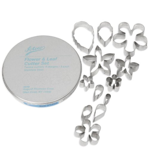 Ateco 12pc Stainless Steel Flower & Leaf Cutter Set - size: #4849 Flower & Leaves