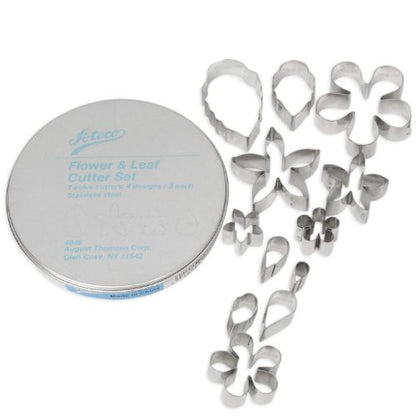 Ateco 12pc Stainless Steel Flower & Leaf Cutter Set - size: #4849 Flower & Leaves