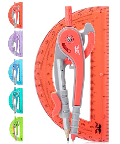 Mr. Pen- Geometry Compass and Protractor Set, 6 Inch Compass | 6 Inch Protractor, Drawing Tool for School, Clear Plastic, Easy Grip, Precision Design for Math, Art, Drafting, Architecture - color: Red, size: 1 Set