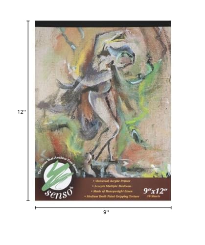 Senso Clear Primed Linen Canvas Pads - 9x12 (10 Total Sheets) - Clear Primed Heavyweight Linen Sheets Travel-Friendly Canvas Paper for Acrylic Oil Painting Mixed Media Sketching Drawing - size: 9"x12"