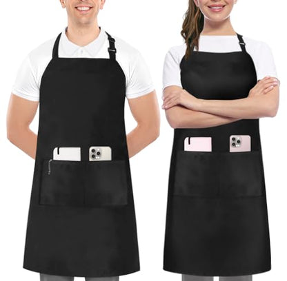 Utopia Kitchen 2 Pack Bib Apron, Adjustable with 2 Pockets, Water and Oil Resistant, Cooking Kitchen Chef Apron for Women Men - color: Black