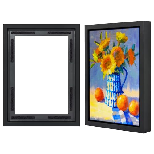 Americanflat 9x12 Canvas Floating Frame with Adhesive Strips Included - Vertical and Horizontal Floating Frame for Artwork - Canvas Frames for Wall Display - Black - color: Black, size: 9X12