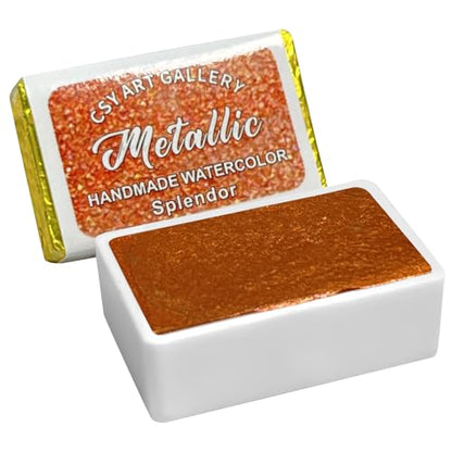 Metallic Watercolor Paint Handmade Gold Watercolour Shimmer Mica Painting Full Pan Glitter Aquarelle (Splendor) - color: Splendor (Full Pan)