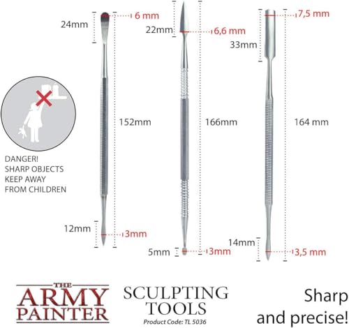 The Army Painter Sculpting Tools - Set with Three Double Ended Stainless Steel Dab Tools, Polymer Tools for Modeling Plastic, Resin, and Metal Miniatures - Green Stuff Putty, 45 g