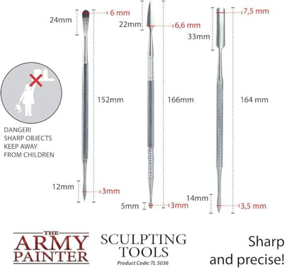 The Army Painter Sculpting Tools - Set with Three Double Ended Stainless Steel Dab Tools, Polymer Tools for Modeling Plastic, Resin, and Metal Miniatures - Green Stuff Putty, 45 g