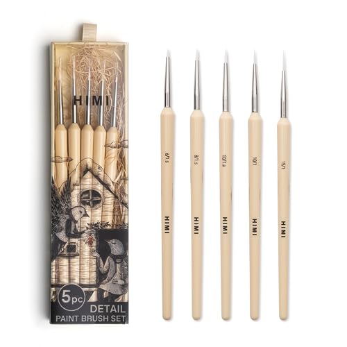 HIMI Gouache/Paint Detail Brushes Set 5 Pcs for Acrylic Oil Watercolor Face & Body Gouache Painting Nice Gift Art hobbyist,Adults (Yellow, Detail Brush) - color: 5pcs-yellow