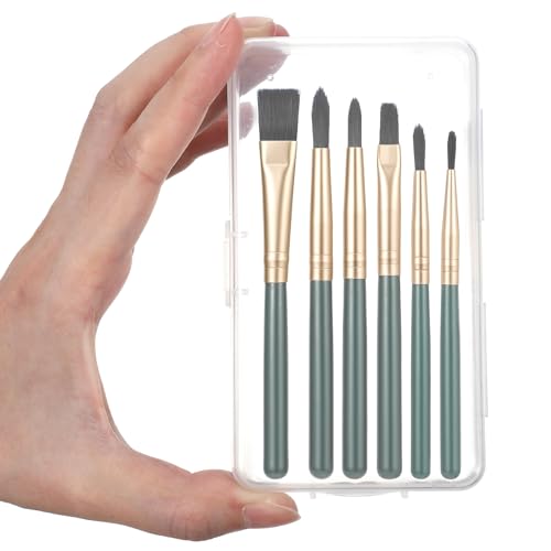 6PCS Mini Travel Watercolor Brush Set, Round & Flat Paint Brush for Ink Oil Gouache Acrylic Painting, Watercolor Brushes, Short Handles Paint Brushes for Beginner and Professional(Green)