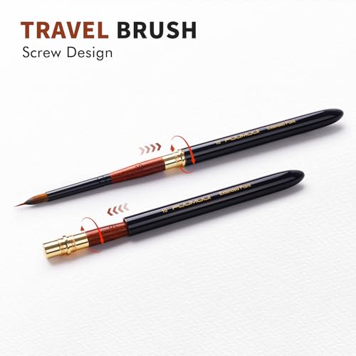 Fuumuui Travel Watercolor Brushes, 5Pcs Professional Plein Air Elegant Natural Squirrel Hair Travel Paint Brush Set with Sable Extended Needle Point Perfect for Watercolor Gouache Ink Painting - color: Black-5pcs