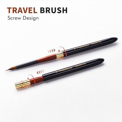 Fuumuui Travel Watercolor Brushes, 5Pcs Professional Plein Air Elegant Natural Squirrel Hair Travel Paint Brush Set with Sable Extended Needle Point Perfect for Watercolor Gouache Ink Painting - color: Black-5pcs