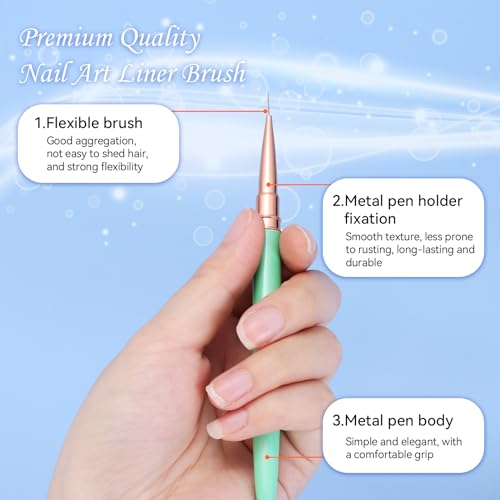 6Pcs Colorful Nail Art Liner Brushes Set, Detail Painting Design Fine Lines Drawing With Cap Metal Handle Home DIY Salon Manicure Tool Women Gifts, 5/7/9/11/15/18mm - color: Multicolor