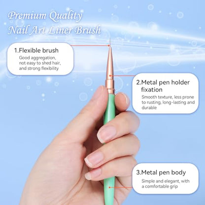 6Pcs Colorful Nail Art Liner Brushes Set, Detail Painting Design Fine Lines Drawing With Cap Metal Handle Home DIY Salon Manicure Tool Women Gifts, 5/7/9/11/15/18mm - color: Multicolor