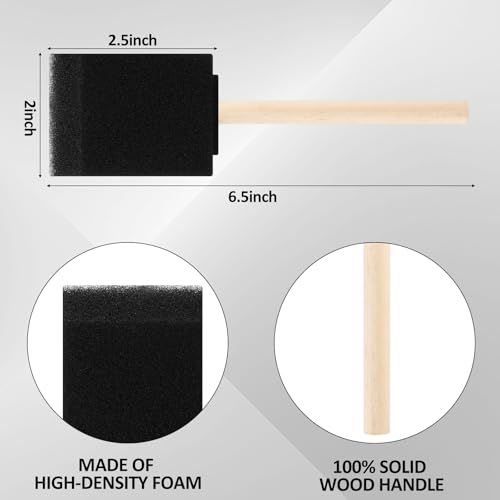 Maxdot 100 Pack 2 Inch Foam Paint Brushes Bulk Foam Sponge Brushes with Wood Handle for Painting, Acrylics, Stains, Varnishes, Crafts